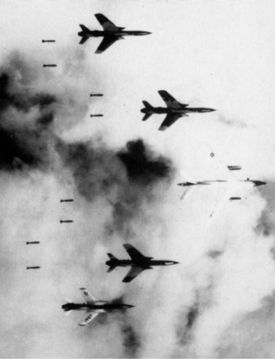 U.S. bombers dropping explosives.